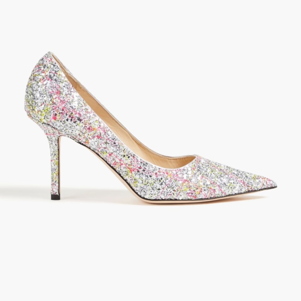 Jimmy Choo Love 85 embellished pumps Splattered Glitter with box 37.5 US 6.5